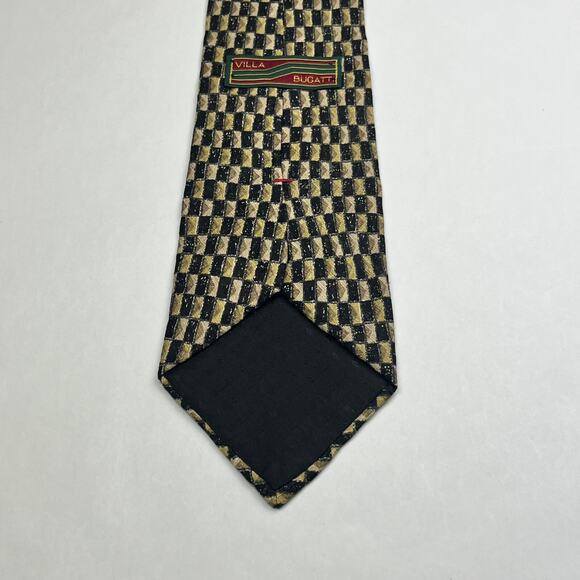Villa Bugatti Mens Italian Silk Necktie Geometric Pattern Black Wheat Tie - Picture 6 of 11